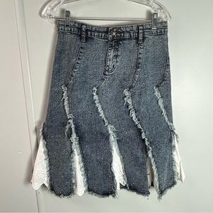 Vintage Mariposa Jeans Skirt with Lace and Sequins Size Medium